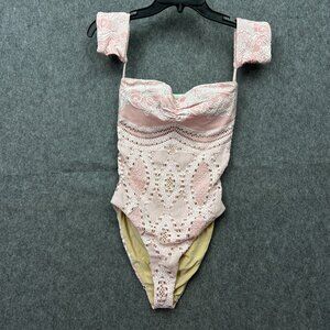 Wet Swimwear Mila Crochet One Piece Swimsuit Women's Sz XS Pink Off Shoulder NWT